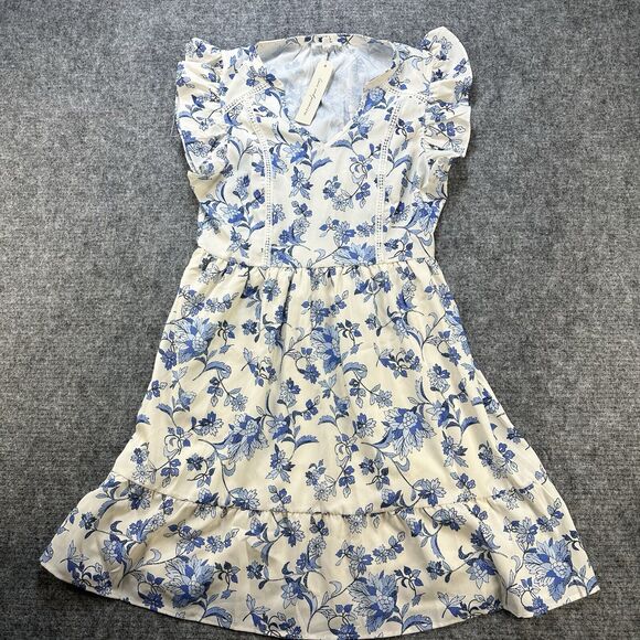 Love and Promises Dress Women Large Blue Floral Ruffles Lace Bohemian Boho Lined - Picture 5 of 13